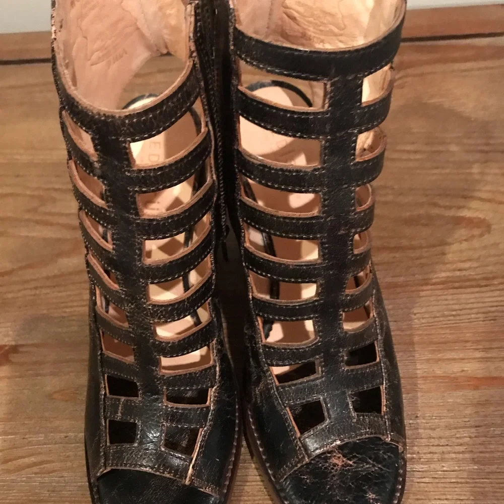 Bed Stu Black Cage Wedge Sandals